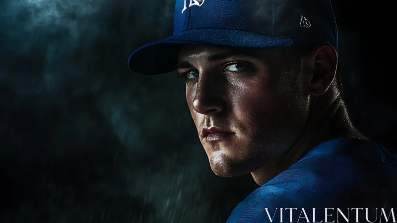 Low key portrait isolates baseball player with dramatic rim lighting