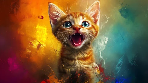 Chromatic Feline Study: Dynamic Digital Portrait with Warm-Cool Spectral Gradient