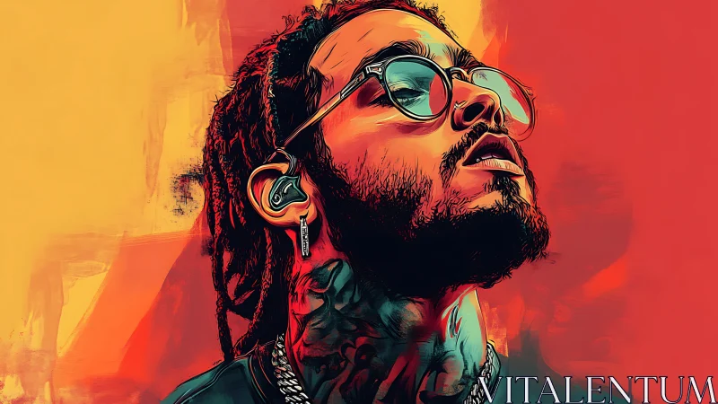 Vibrant digital portrait of man with glasses in profile.