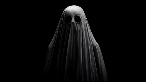 Ghostly figure shrouded in darkness suggests quiet dread