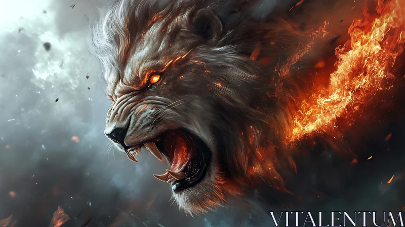 Fiery spirit lion roaring with blazing, unstoppable power.