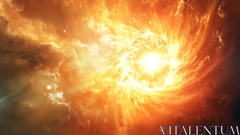 Stellar inferno vortex with radiant golden plasma core.