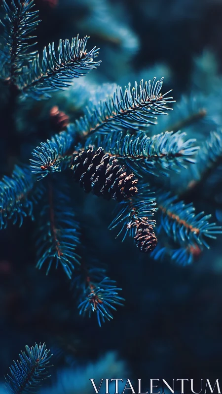 Midnight spruce needles cradle quietly glowing pinecones