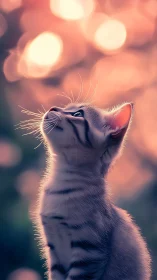Wonder-Filled Kitten Looking Up at Dreams.