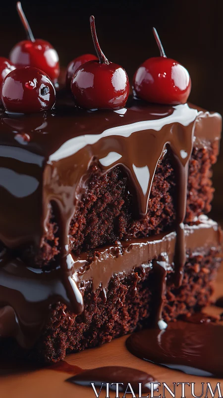 Decadent Chocolate Layer Cake with Cherries and Dripping Ganache.