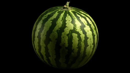 Whole striped watermelon on black background, studio view.