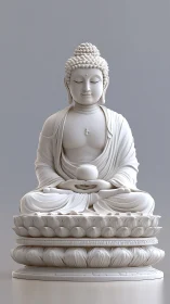 White seated Buddha statue on ornate lotus pedestal. Period.