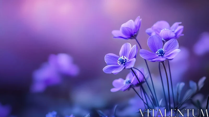 Delicate Purple Flowers Glow in Soft Dreamy Light