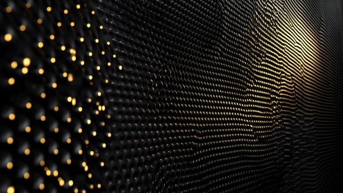 Abstract black surface with glowing golden dots in modern style.