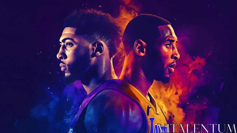 Two basketball players in profile with vivid neon colors.