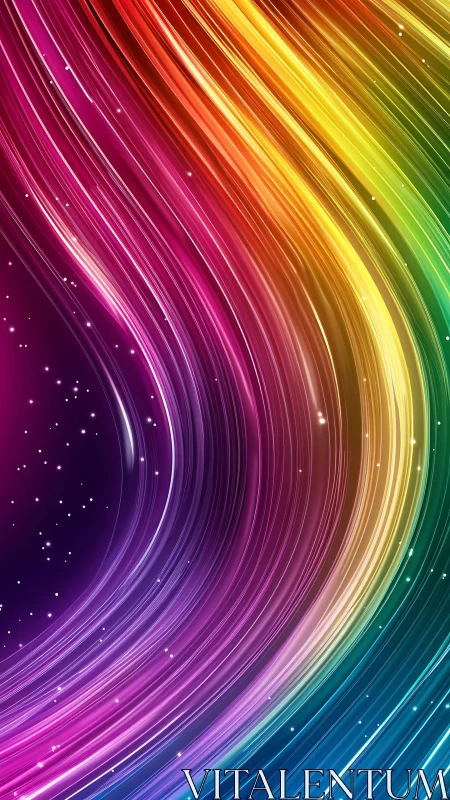 Curved neon light trails form radiant multicolor energy arc