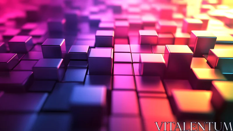 Vibrant 3D Cubes Abstract Digital Art in Neon Gradient Colors.