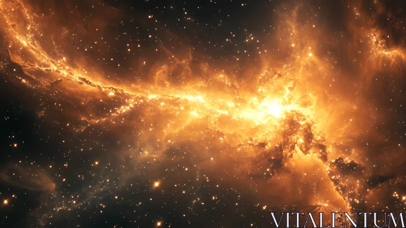 Starfire river spills across a newborn golden nebula.