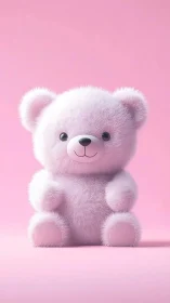Soft pastel teddy bear render on minimal pink backdrop.