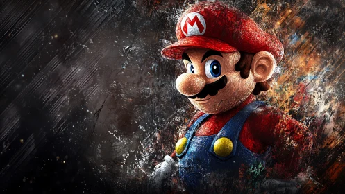 Rendered cartoon plumber stands before textured abstract background