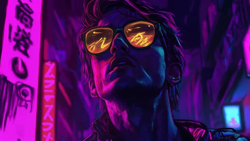 Neon-soaked night drifter in glowing cyberpunk shades.