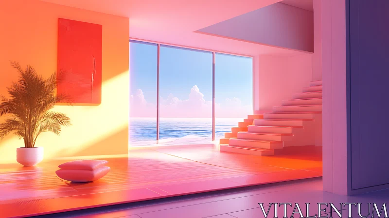 Neon Gradient Interior with Ocean View.