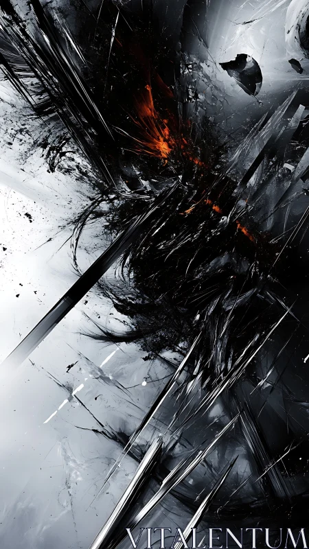 Angular monochrome fractal shards converge around molten core