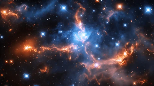 Starborn embers swirl through an electric blue cosmic cradle