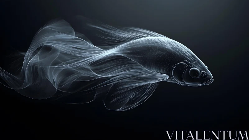Ethereal Betta Fish in Minimalist Digital Art on Black Background.