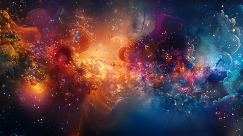 Cosmic color storm swirling through a dreamy night sky.