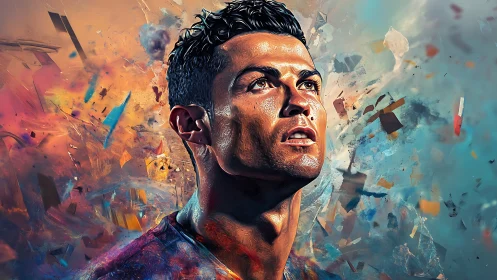 Stargazing athlete wrapped in swirling color storms of hope.