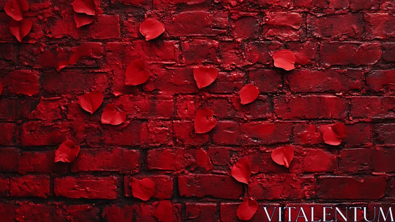 Red Rose Petals on Textured Brick Surface.