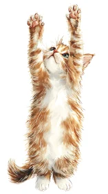 Playful Orange Tabby Cat Stretching Paws Upward with Joy.