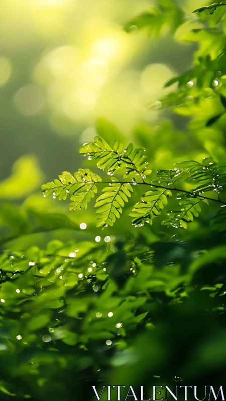 Backlit fern leaves form a luminous macro forest plane