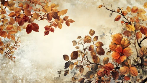 Golden autumn florals drift softly across aged canvas