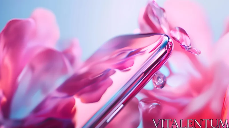 Sleek Pink Smartphone Amidst Abstract Floral Swirls, Modern Art.