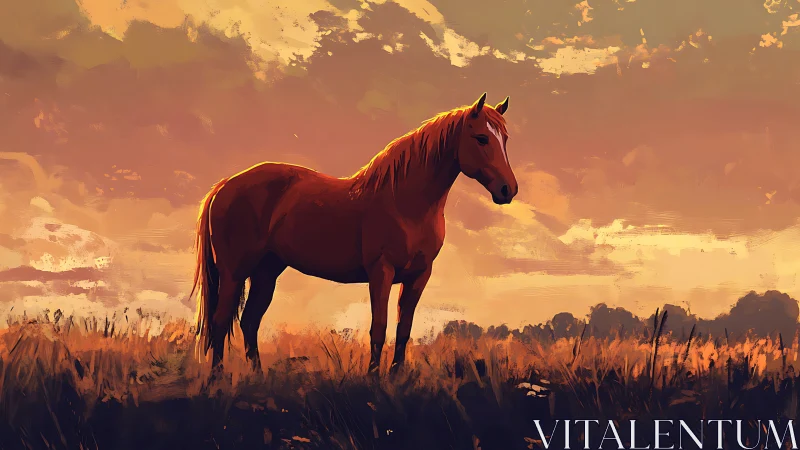 Golden evening sunlight gently wraps around a calm horse