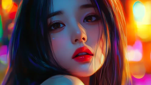 Neon-lit digital portrait renders hyperreal emotional close-up
