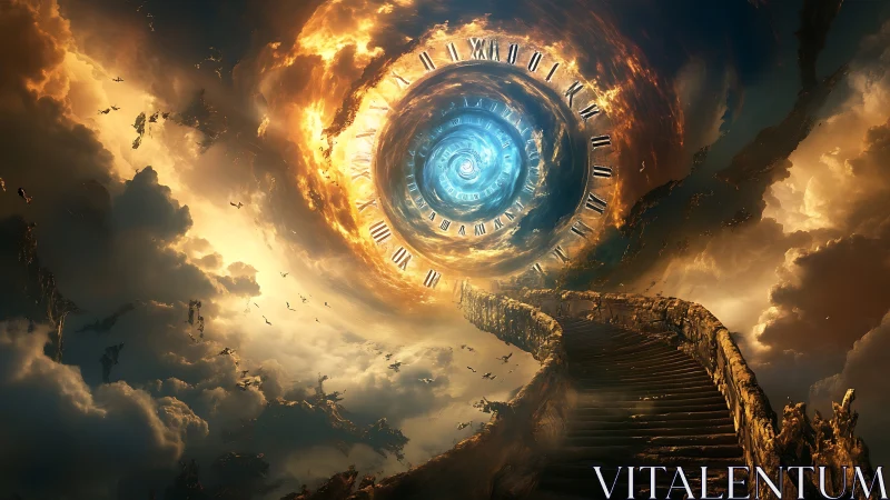 Celestial staircase curls toward a blazing temporal vortex