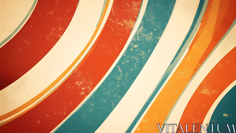 Curved retro color stripes run diagonally across textured field