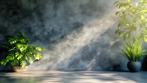 Soft morning light welcomes lush indoor potted plants