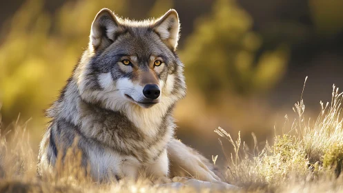 Sunlit meadow turns wolf’s quiet vigilance into liquid gold