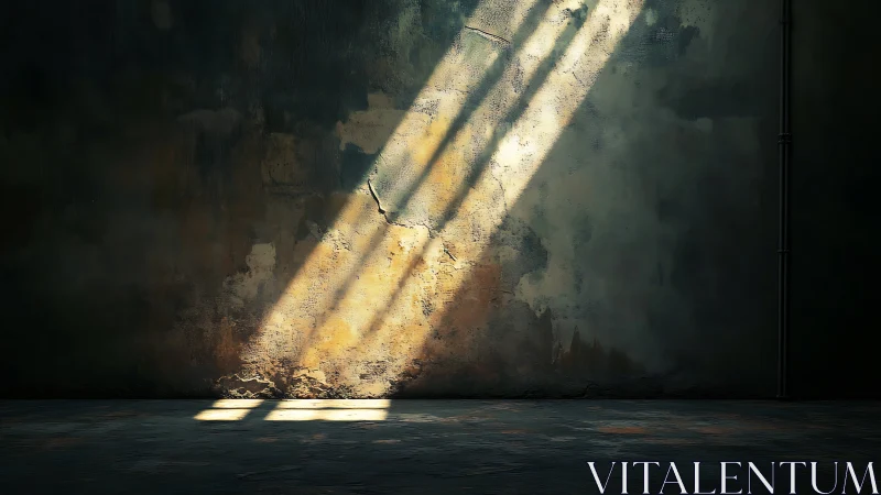 Oblique window light grazes distressed concrete wall surface