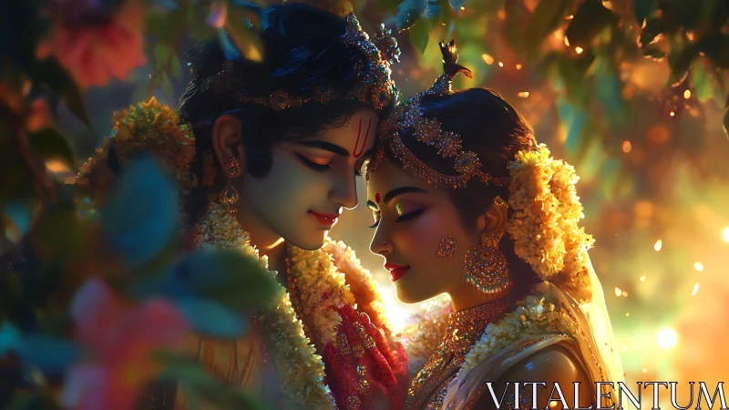 3D-rendered matrimonial scene with dynamic bokeh lighting and intricate ceremonial ornamentation dis