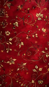 Deep red floral pattern with gold ornamental vines.