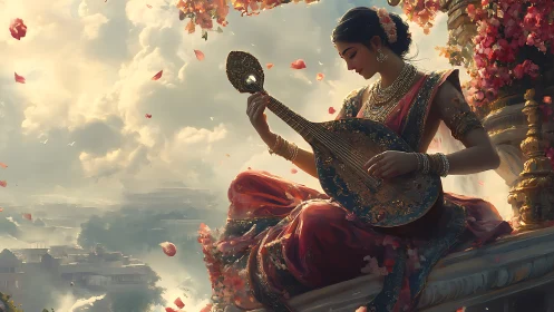 Sky-breeze sitarist weaving rose-gold songs above dawn.