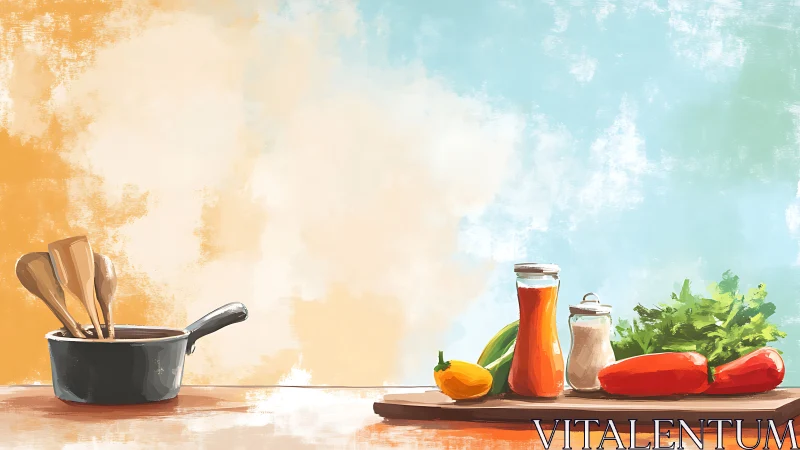 Cozy kitchen counter with fresh veggies ready to cook together.