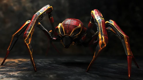 Armored mech spider glows with molten red highlights.