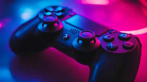Vibrant Gaming Controller Glowing in Neon Lights.