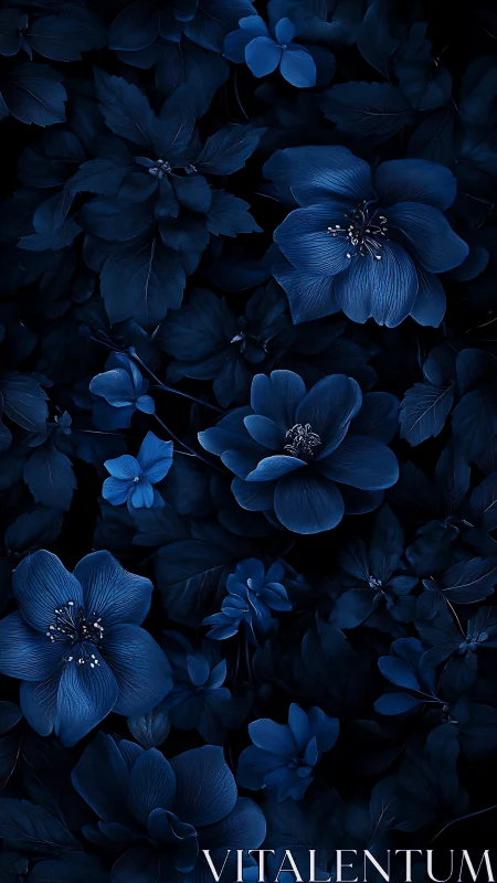Midnight Blue Flowers - Moody Botanical Composition.