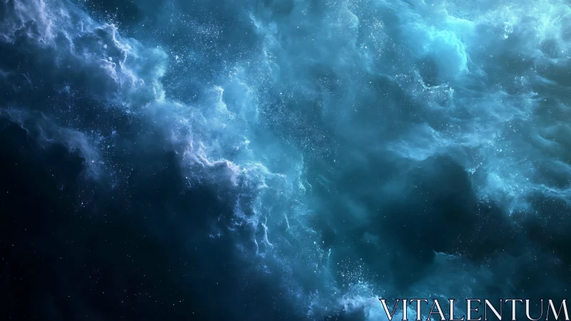 Celestial blue nebula swirls through a silent cosmic void