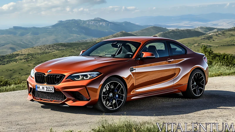 Copper rocket coupe pauses boldly at the mountain’s edge