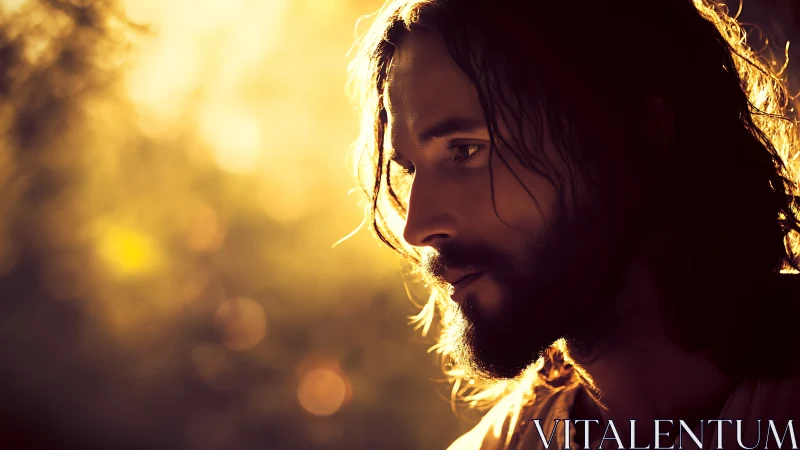 Gentle bearded man in golden evening light, quietly reflecting.