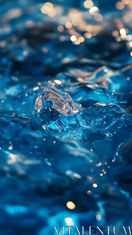 Macro water surface with glowing bokeh highlights.