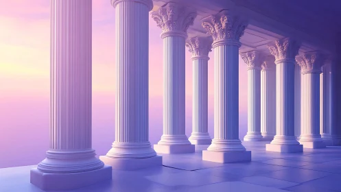 Colonnade with Corinthian columns under diffuse sunset light